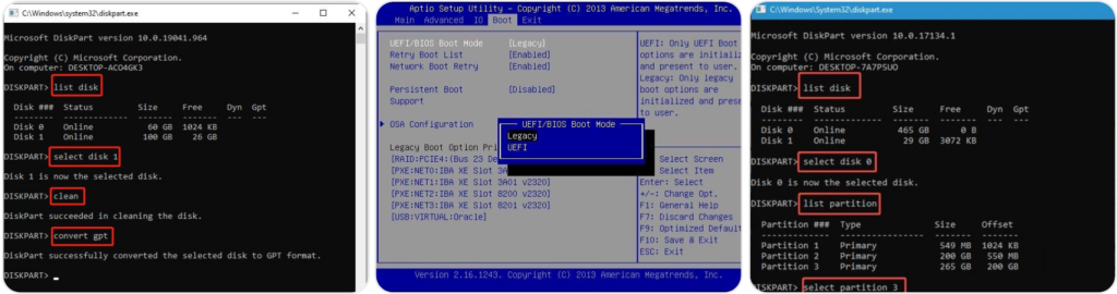 Convert disk to MBR using Diskpart for Legacy BIOS systems