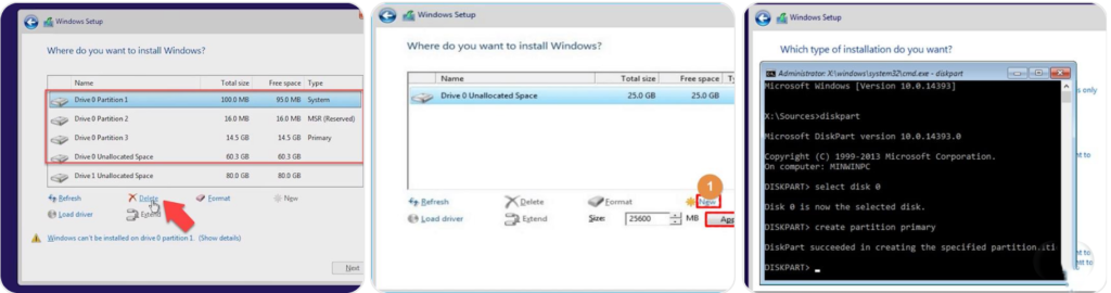 Deleting all disk partitions during Windows installation setup