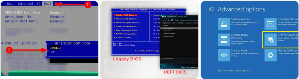 Changing boot mode from Legacy to UEFI in BIOS settings