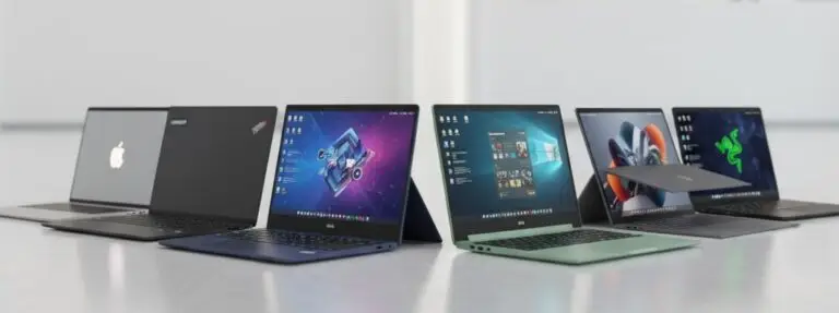 Lineup of laptops from Apple, Lenovo, Dell, HP, ASUS, Acer, Microsoft, Razer